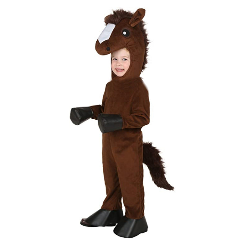 Kids Horse Fancy Dress Jumpsuit with Hood Hoof Covers Party Costume