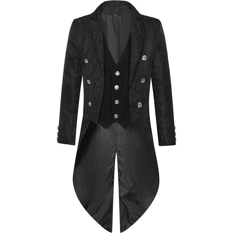 Men Steampunk Retro Long Jacket Prom Victorian Style Formal Suit Tailcoat Velvet Coat Medieval Nobility