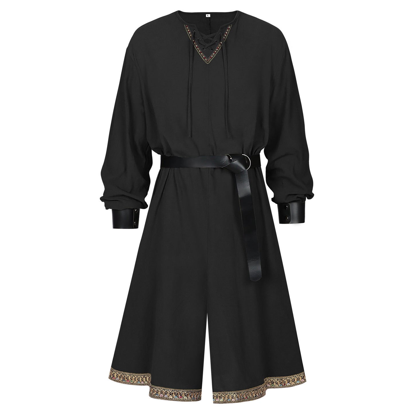 Men’s Medieval Viking Tunic Renaissance Costume Robe with Belt LARP Cosplay Outfit