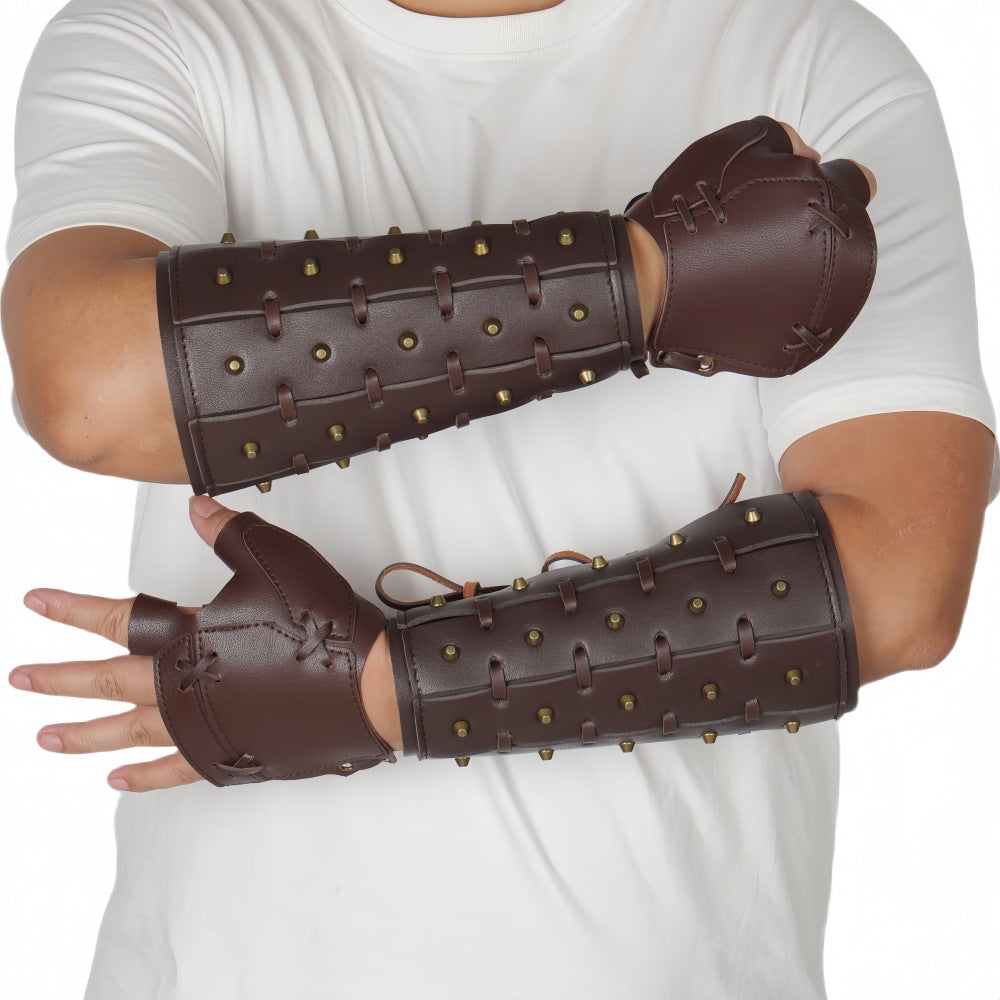 Viking Warrior Bracers Medieval PU Leather Gauntlet Arm Cuff Cosplay