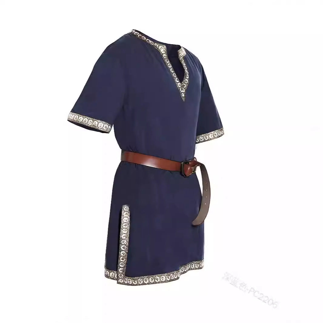 Kids Medieval Viking Tunic Shirt Renaissance Costume Top Retro V-Neck Outfit