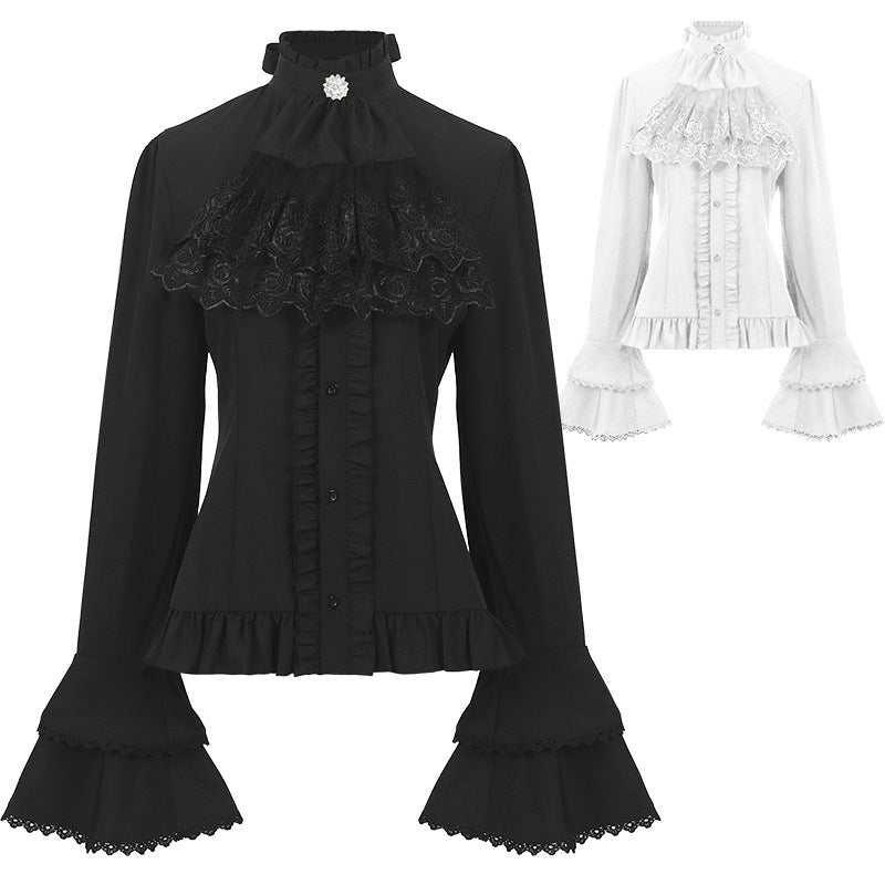 Detachable Collar, Fitted with Back Lacing, Ruffled Women's Victorian Era Vintage Blouse