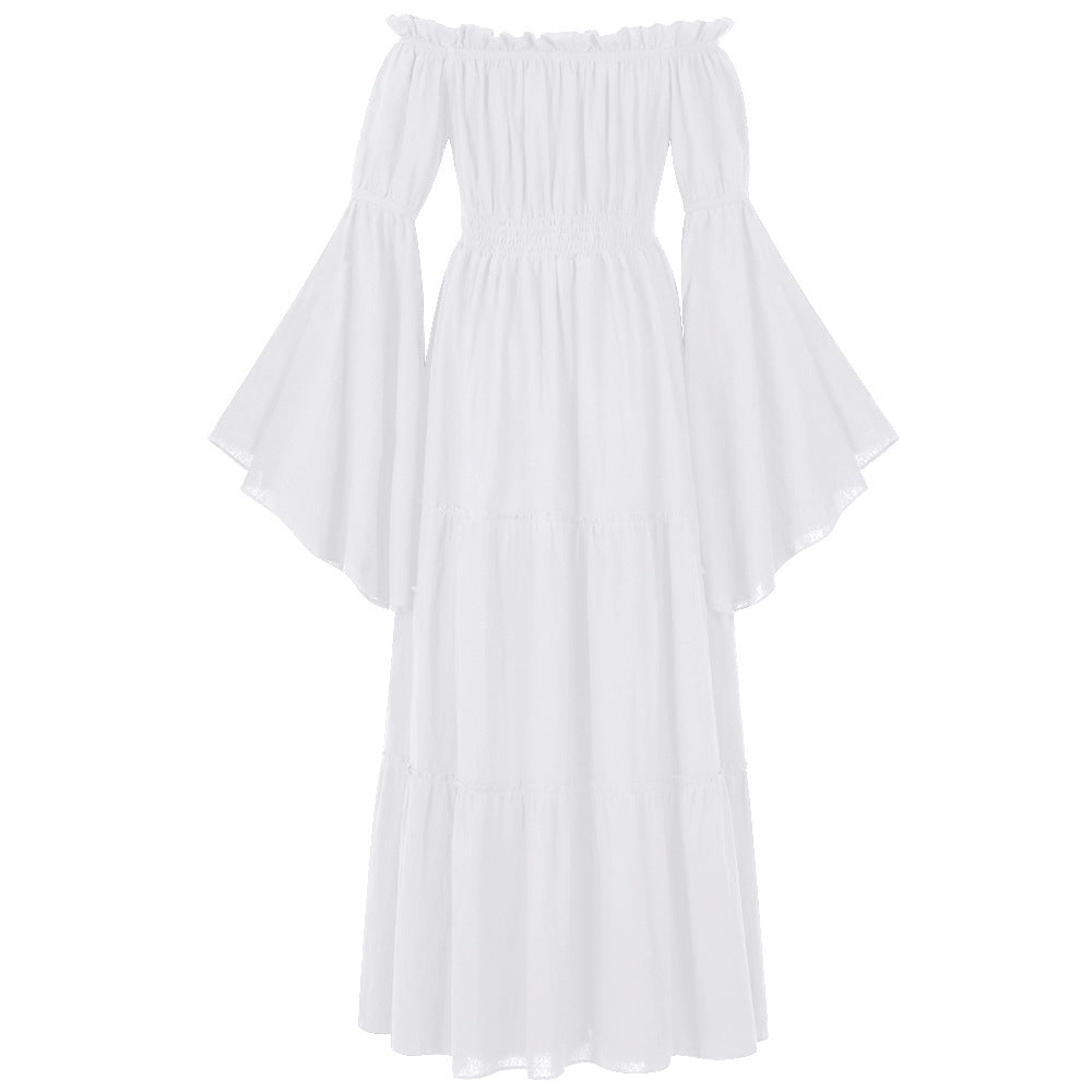 Women's Renaissance Off-Shoulder Bell Sleeve Dress – Medieval Peasant Costume