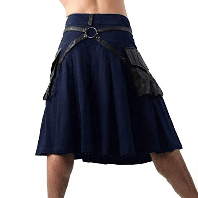 Men's Kilt Season Short Skirt - Scottish Utility Apron Skirt Black Knight