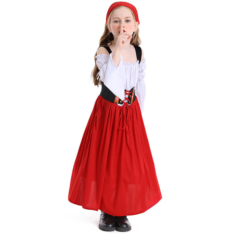 Girls Medieval Princess Dress Renaissance Cosplay Costume 4 Color Skirt