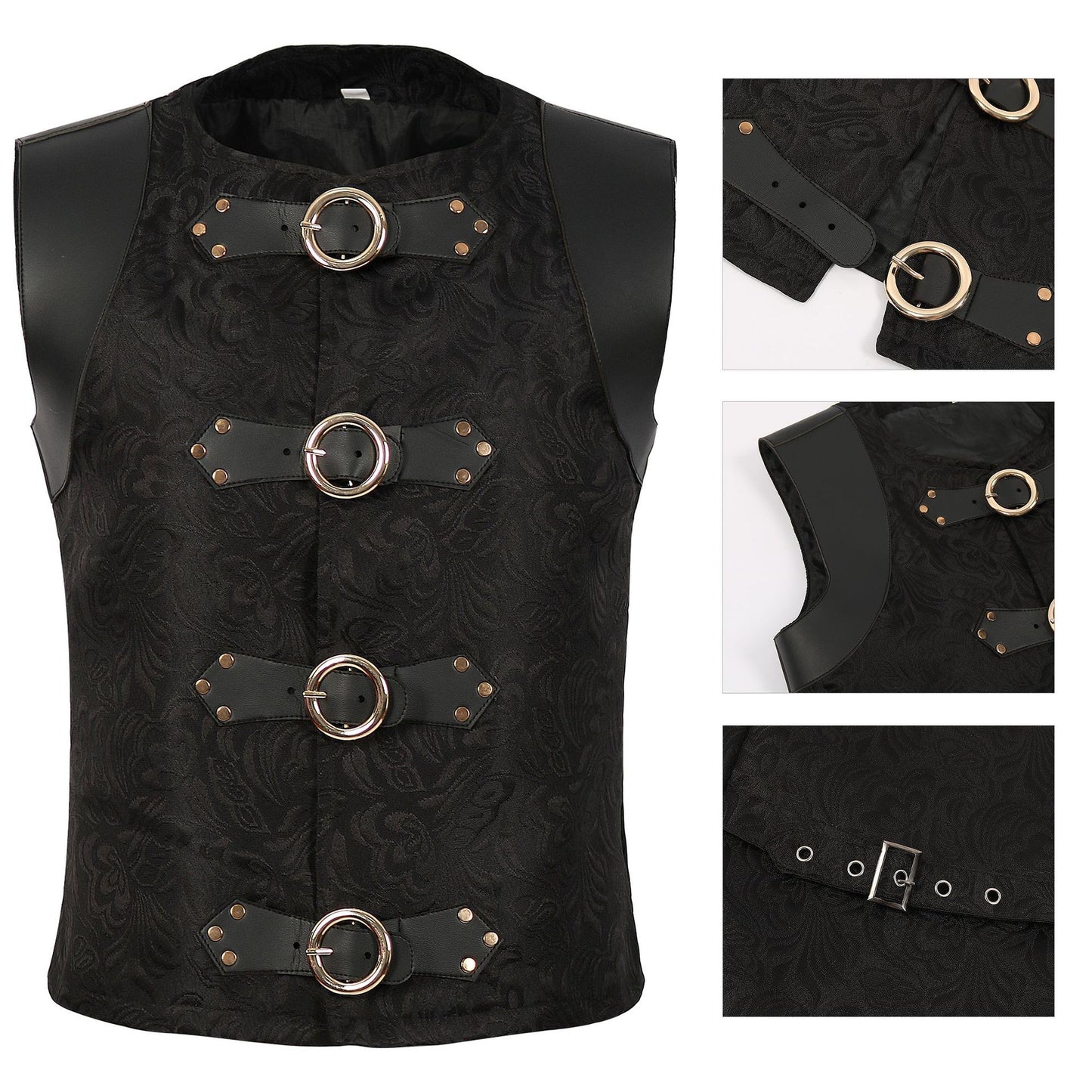 Templar Knights Medieval Waist-Tied Patchwork Vest Men's Top for Stage Performances Waistcoat