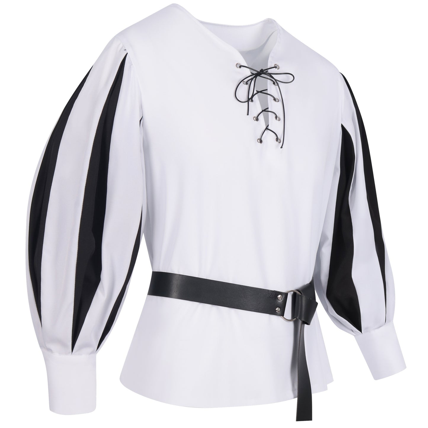 Vintage Medieval Theater Opera Men's Costume Color-Blocked Lace-Up Collar Shirt Cosplay Top