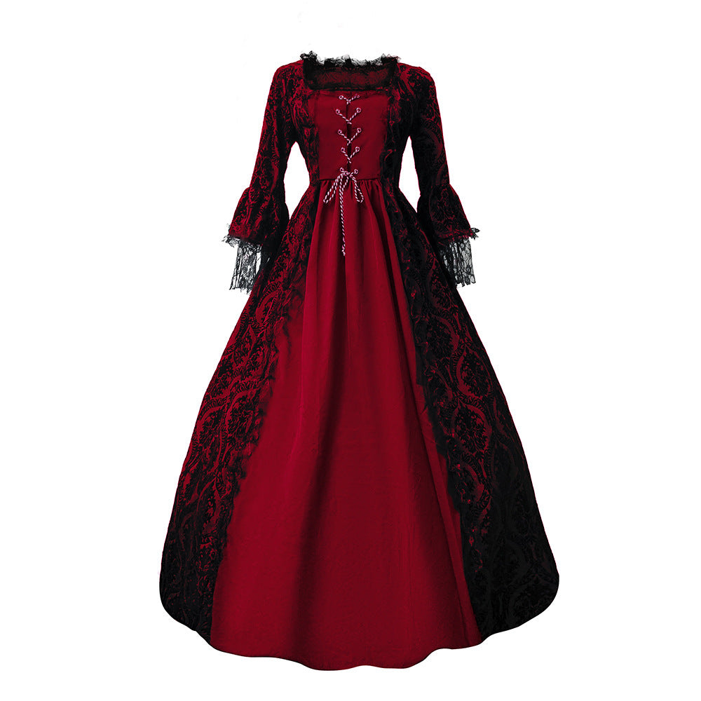 Women’s Vintage Gothic Renaissance Lace Court Dress Medieval Victorian Ball Gown