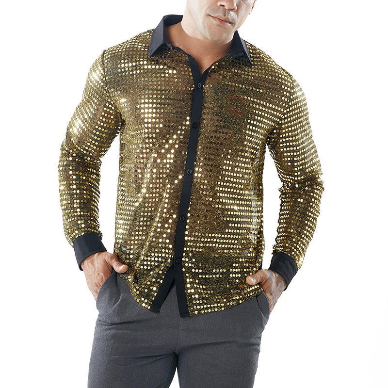 Men's Long Sleeved Performance Clothing - Collared 70s Disco Party Shirt