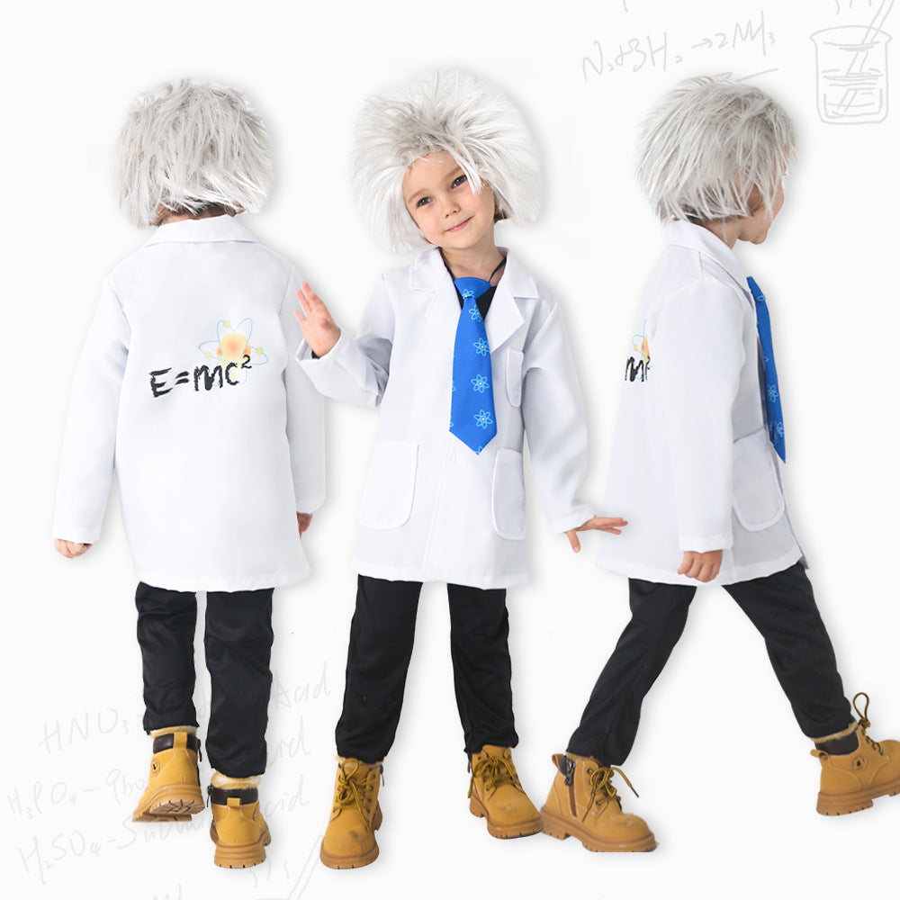 Child Physicist Costume Einstein Cosplay Lab Coat Wig Tie Fancy Dress