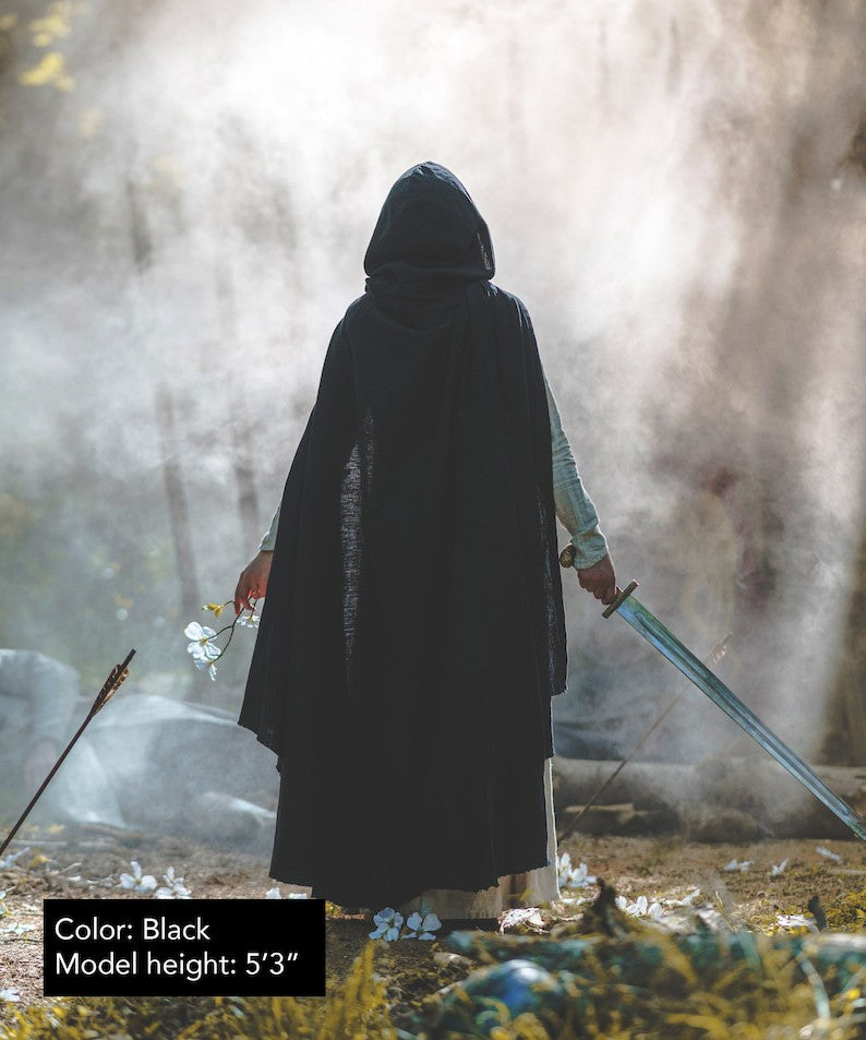 Medieval Linen Hooded Cloak Ranger Cape Viking Renaissance LARP Costume
