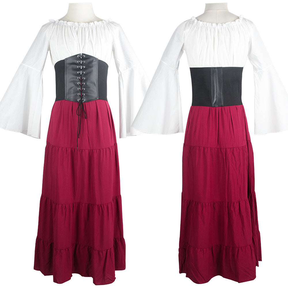 Renaissance Medieval Women Corseted Dress Costume for Halloween Xmas Party