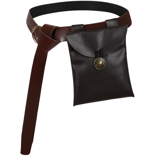 Medieval Knight PU Leather Belt with Pouch Renaissance LARP Storage Bag Cosplay