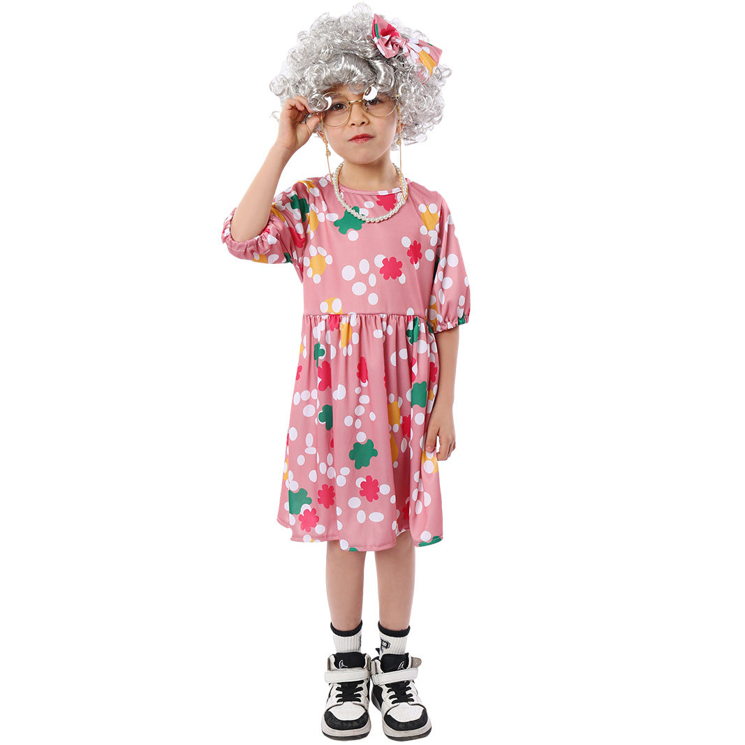 Kids Old Person Costume Set Grandma Grandpa School Reading Day Party