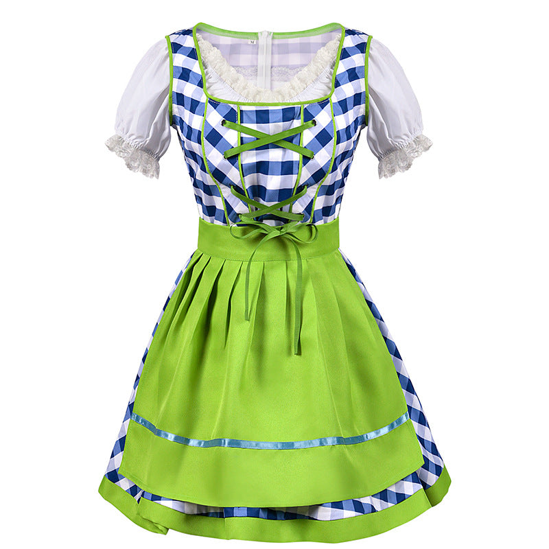 Womens Dirndl Dress Bavarian German Traditional Oktoberfest Beer Girls Costume Grid