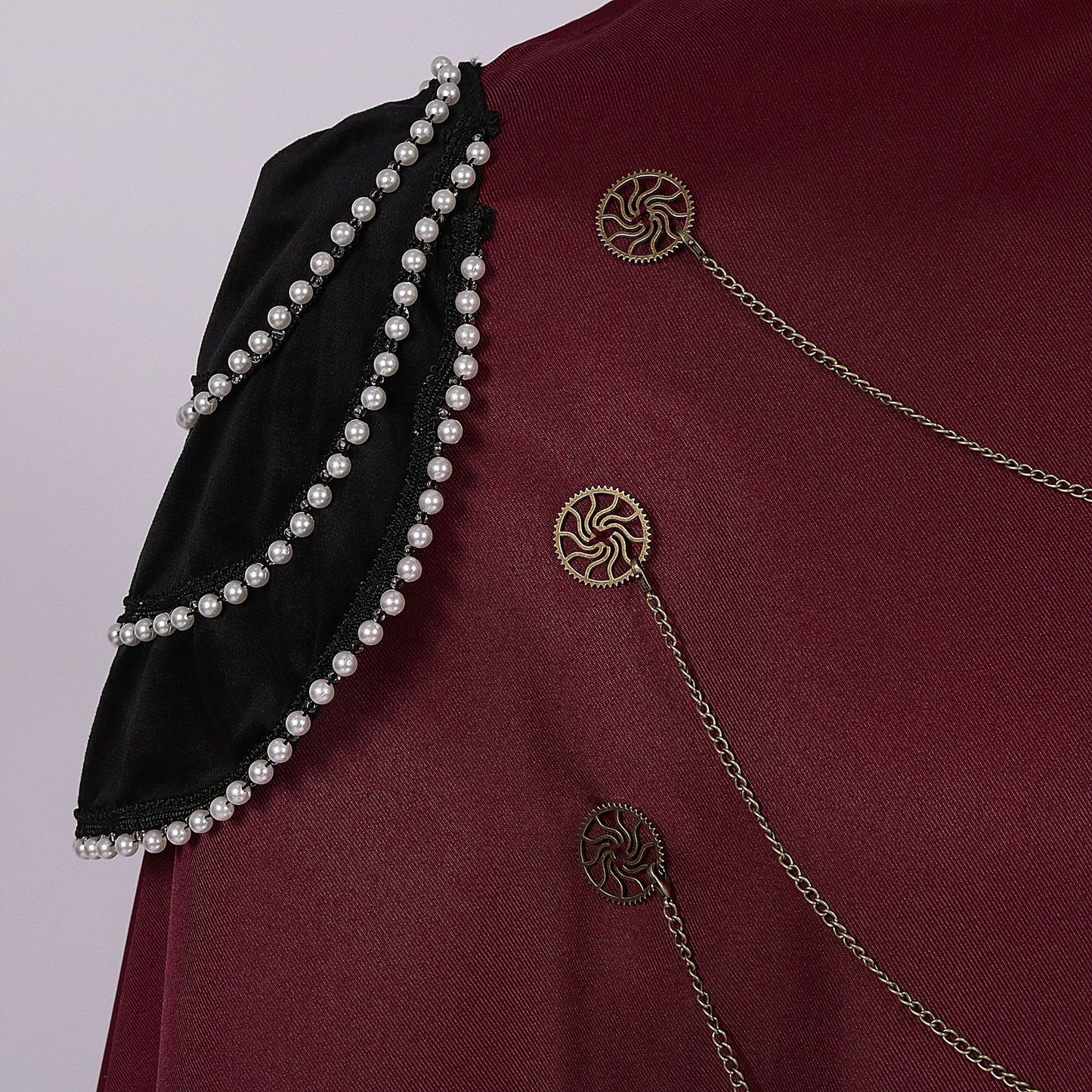 Medieval European Royal Cloak with Padded Shoulders: Vintage Beaded Gear Chain Hooded Cape for Men and Women - Performance Costume