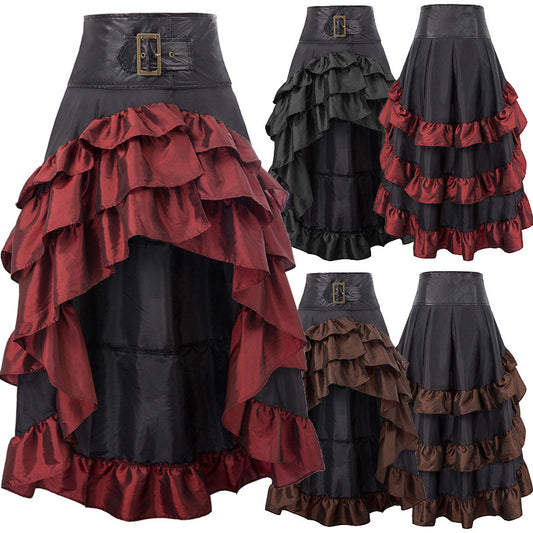 Women's Victorian Gothic High-Low Ruffle Skirt Steampunk Party Costume | MEEJOY