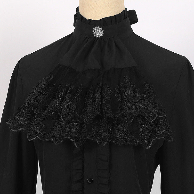 Detachable Collar, Fitted with Back Lacing, Ruffled Women's Victorian Era Vintage Blouse