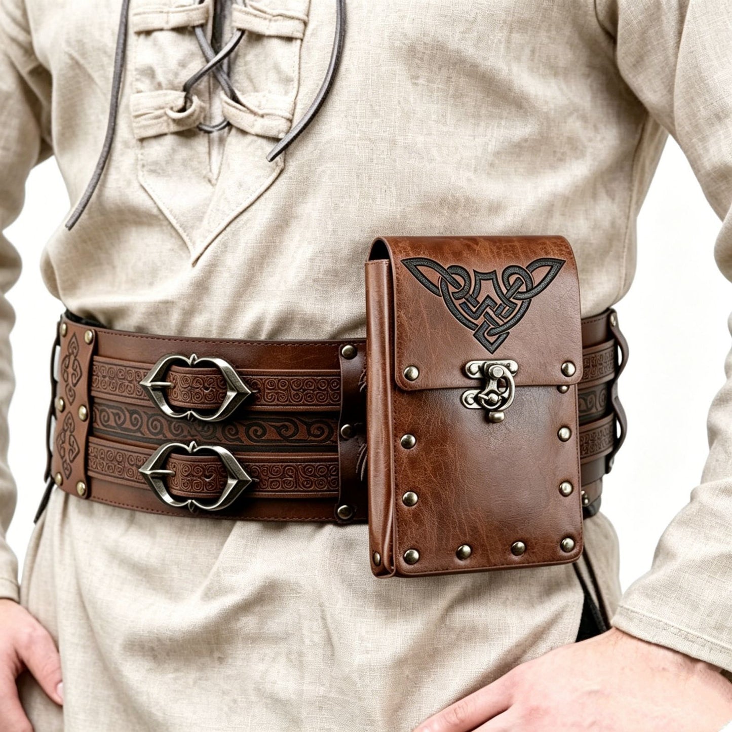 Medieval Viking Wide Belt Faux Leather Celtic Waist Belt LARP Cosplay Costume