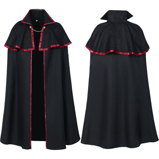 Vampire Cloak Cape: Retro Jacquard Hooded Halloween Costume Performance Suit