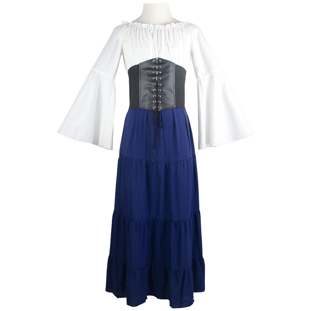 Renaissance Medieval Women Corseted Dress Costume for Halloween Xmas Party