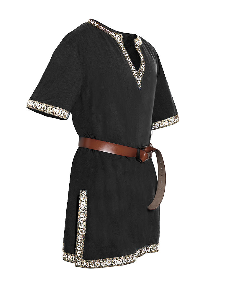 Kids Medieval Viking Tunic Shirt Renaissance Costume Top Retro V-Neck Outfit