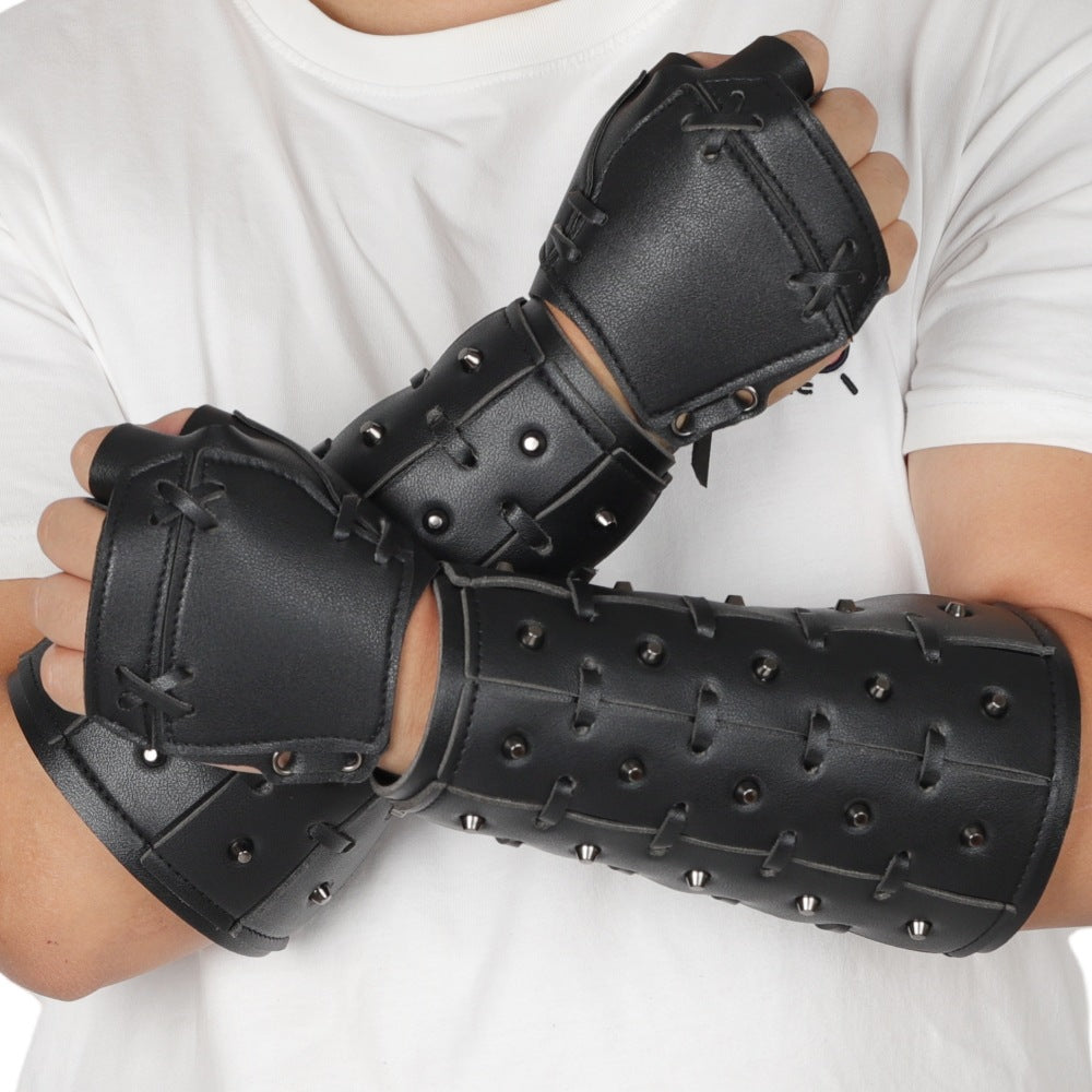 Viking Warrior Bracers Medieval PU Leather Gauntlet Arm Cuff Cosplay