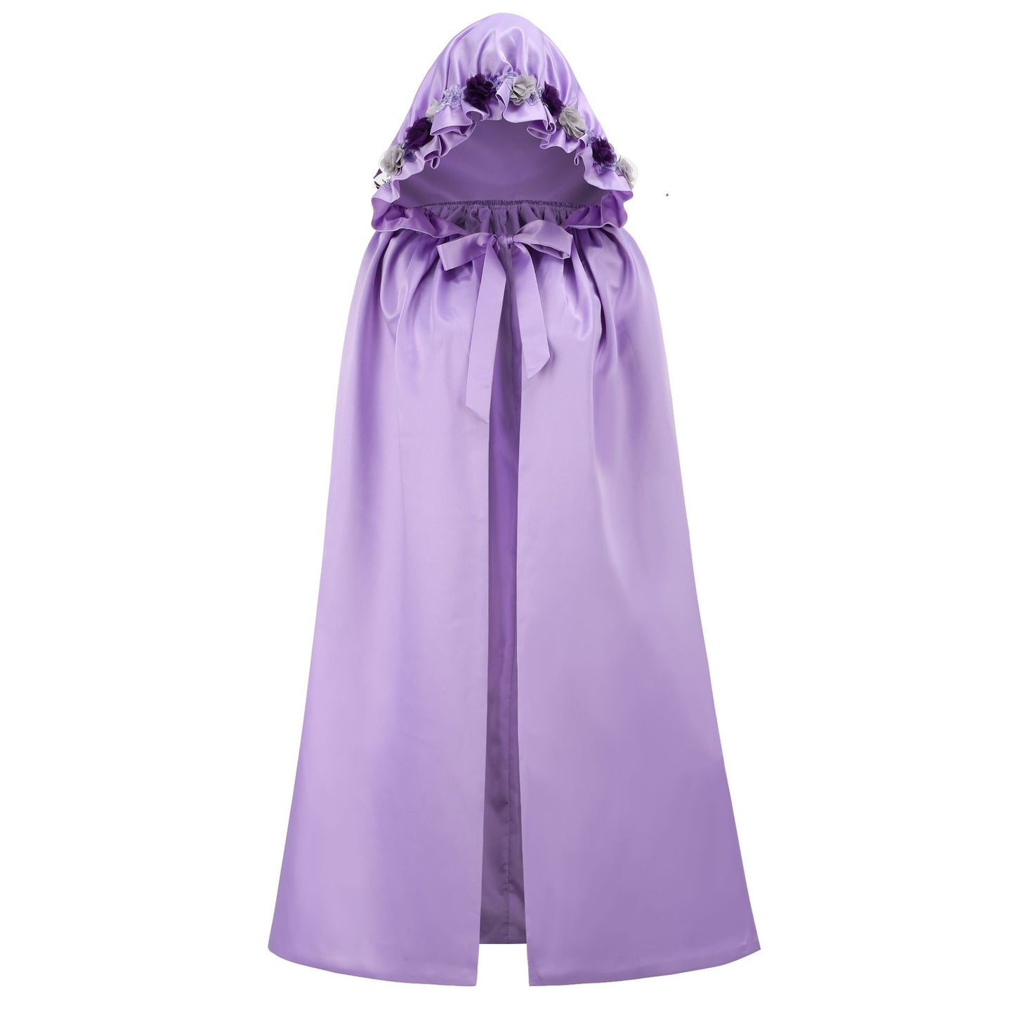 Girls Purple Satin Hooded Cloak Fairy Princess Dress Cape Christmas Cosplay Outfit