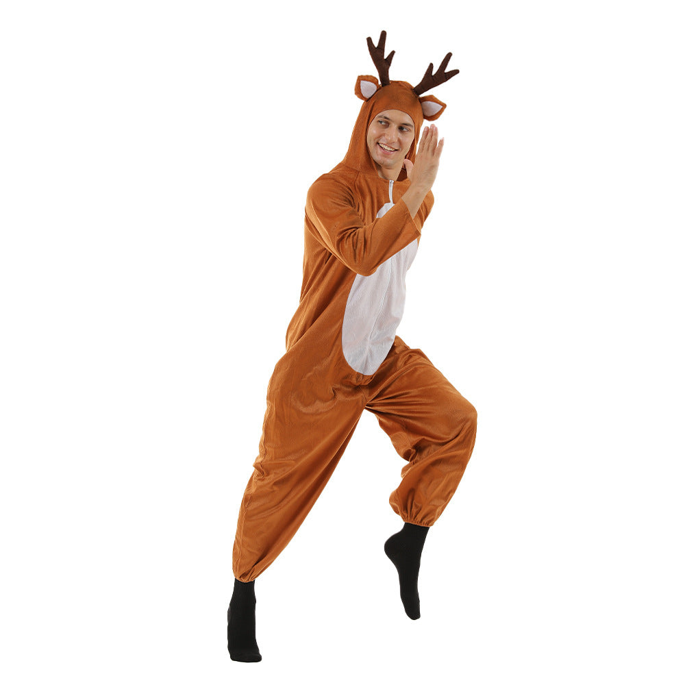 Christmas Reindeer Onesie Costume for Adults Funny Elk Pajamas Couple Family Outfit