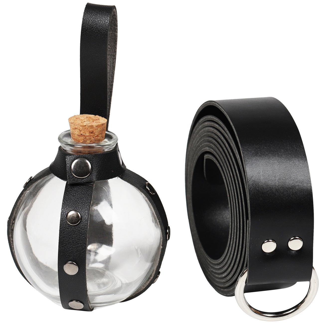 Medieval Knight Belt Wizardry Witch Magic Glass Bottle with Leather Cover