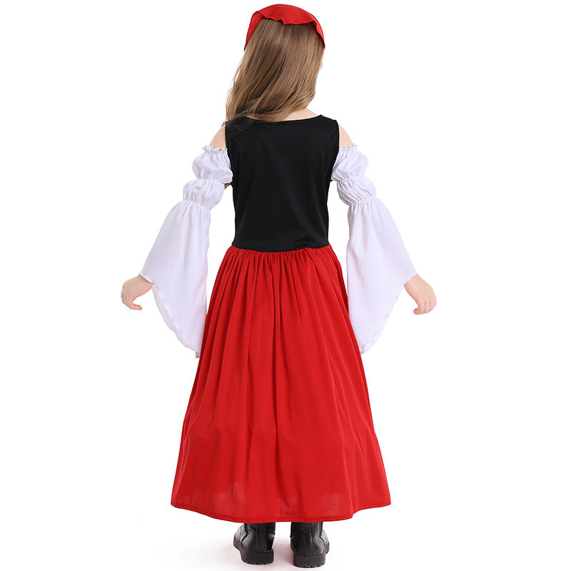 Girls Medieval Princess Dress Renaissance Cosplay Costume 4 Color Skirt