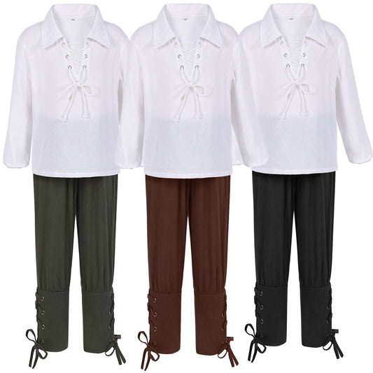 Kids Pirate Costume Set – Medieval Renaissance Shirt &amp; Cropped Pants BY MEEJOY