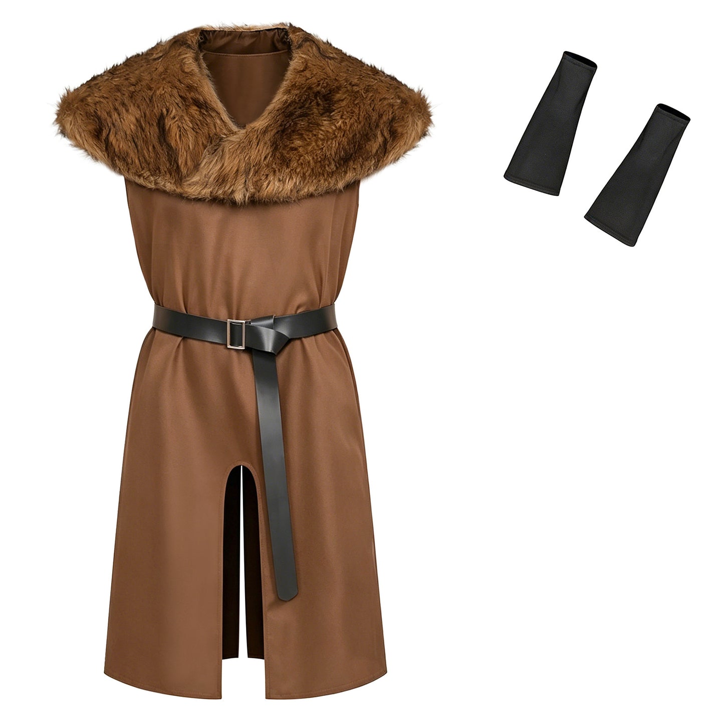 Renaissance Viking Costume for Men Faux Fur Collar Tunic Halloween Cosplay