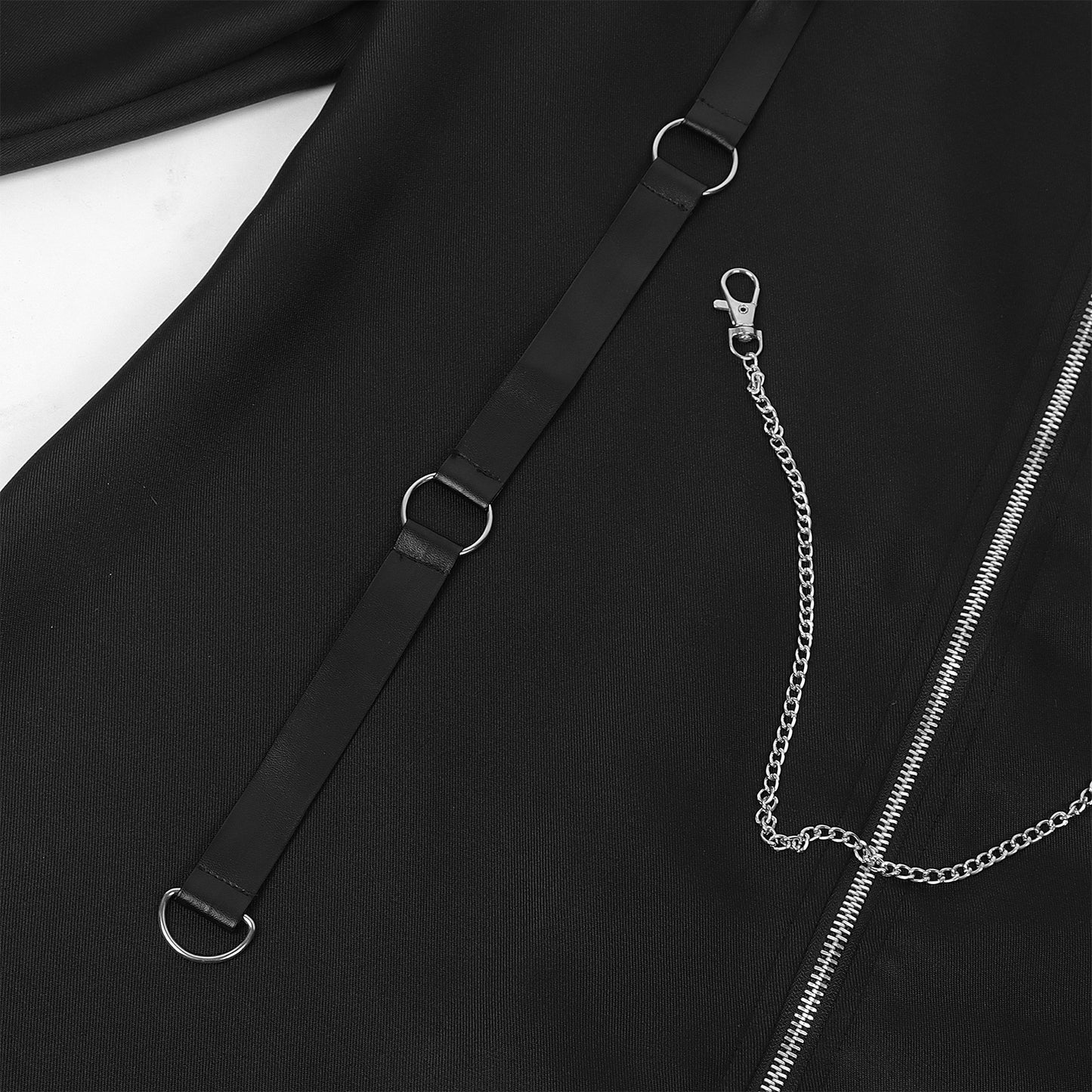 Men’s Gothic Punk Chain Long Coat Steampunk Asymmetric Jacket Medieval Cosplay Top