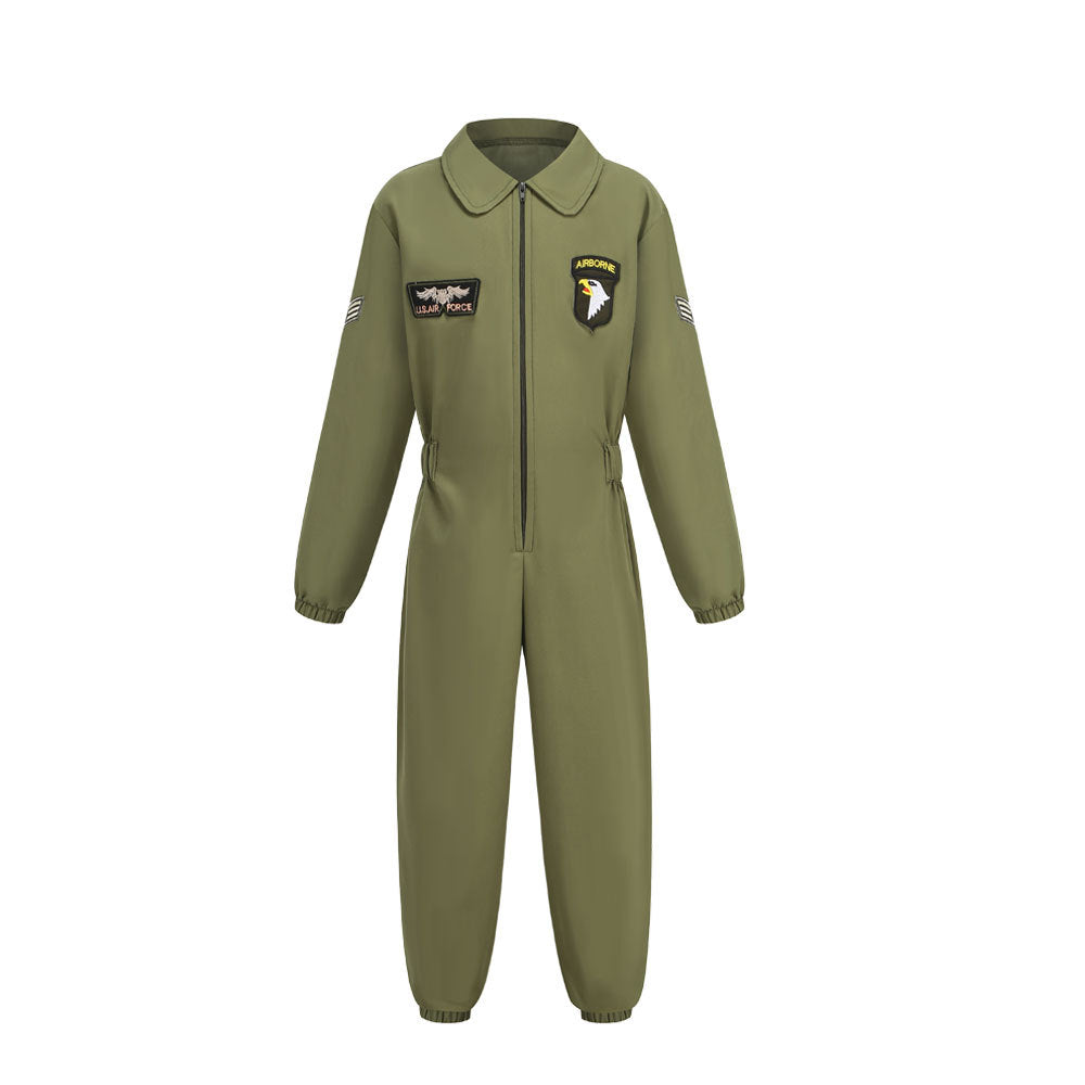 Kids Pilot Costume Flight Suit Air Force Uniform Boys Girls Aviator Cosplay Outfit