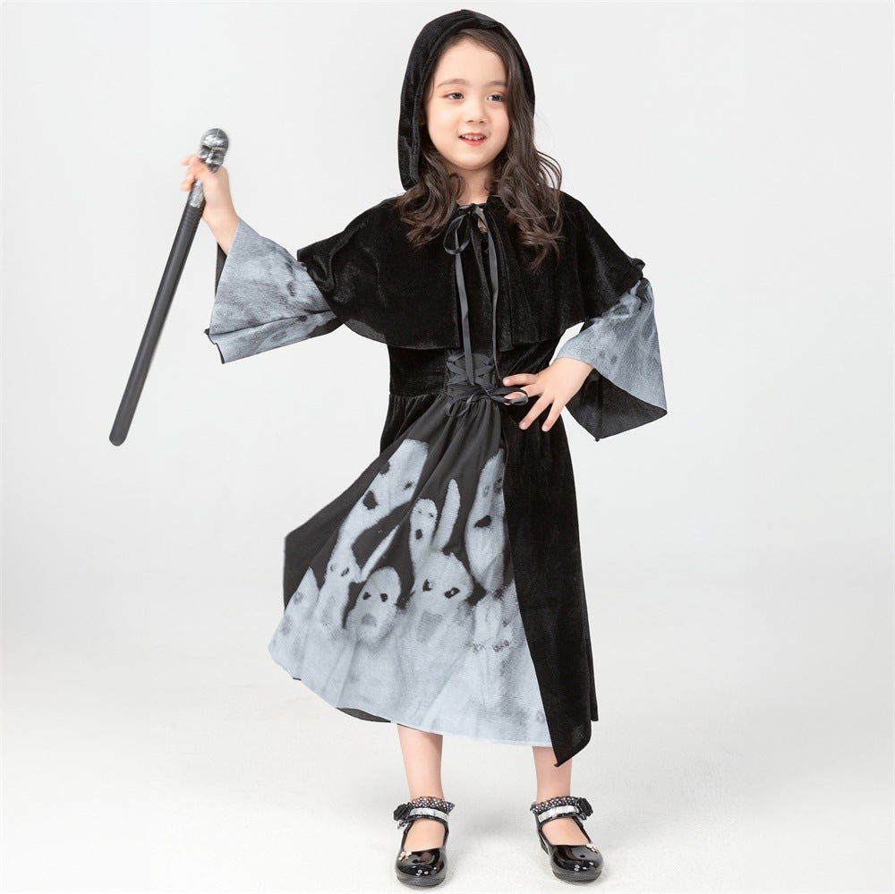 Children's Grim Reaper Skeleton Vampire Witch Halloween Cosplay Costume