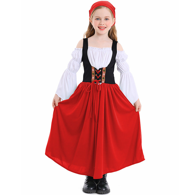 Girls Medieval Princess Dress Renaissance Cosplay Costume 4 Color Skirt