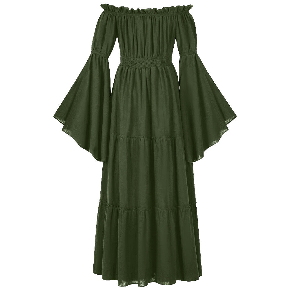 Women's Renaissance Off-Shoulder Bell Sleeve Dress – Medieval Peasant Costume
