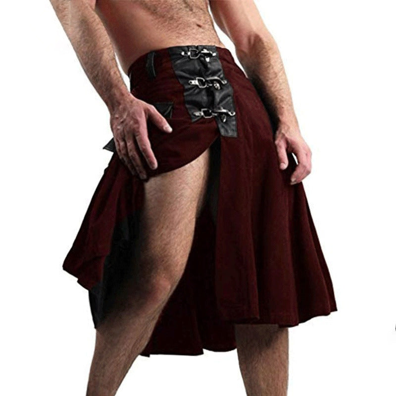 Men's Kilt Season Short Skirt - Scottish Utility Apron Skirt Black Knight