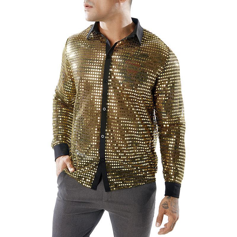 Men's Long Sleeved Performance Clothing - Collared 70s Disco Party Shirt