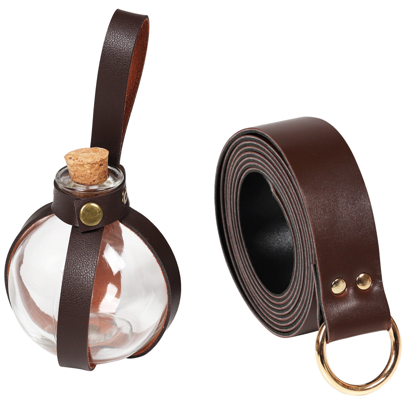 Medieval Knight Belt Wizardry Witch Magic Glass Bottle with Leather Cover