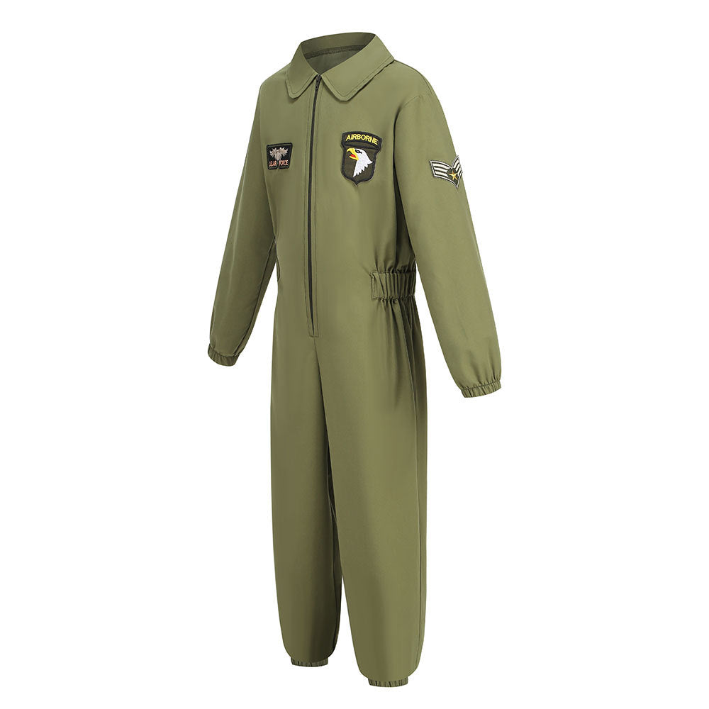 Kids Pilot Costume Flight Suit Air Force Uniform Boys Girls Aviator Cosplay Outfit