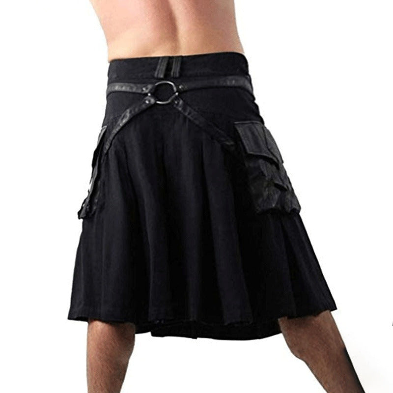 Men's Kilt Season Short Skirt - Scottish Utility Apron Skirt Black Knight