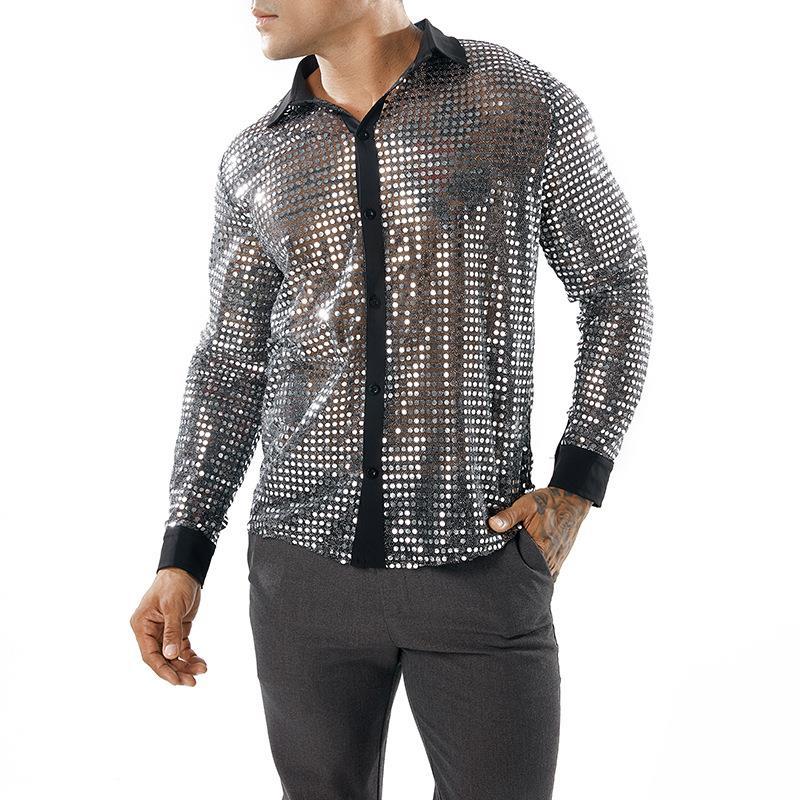 Men's Long Sleeved Performance Clothing - Collared 70s Disco Party Shirt