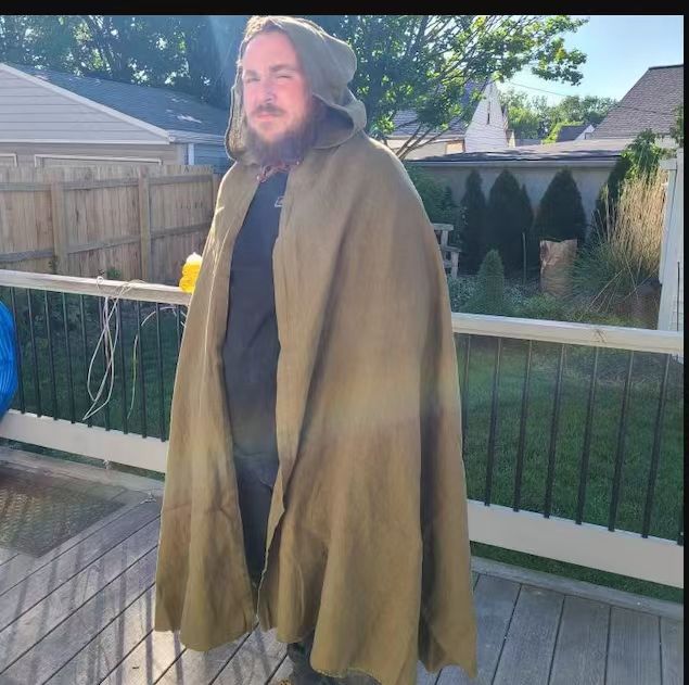 Medieval Linen Hooded Cloak Ranger Cape Viking Renaissance LARP Costume