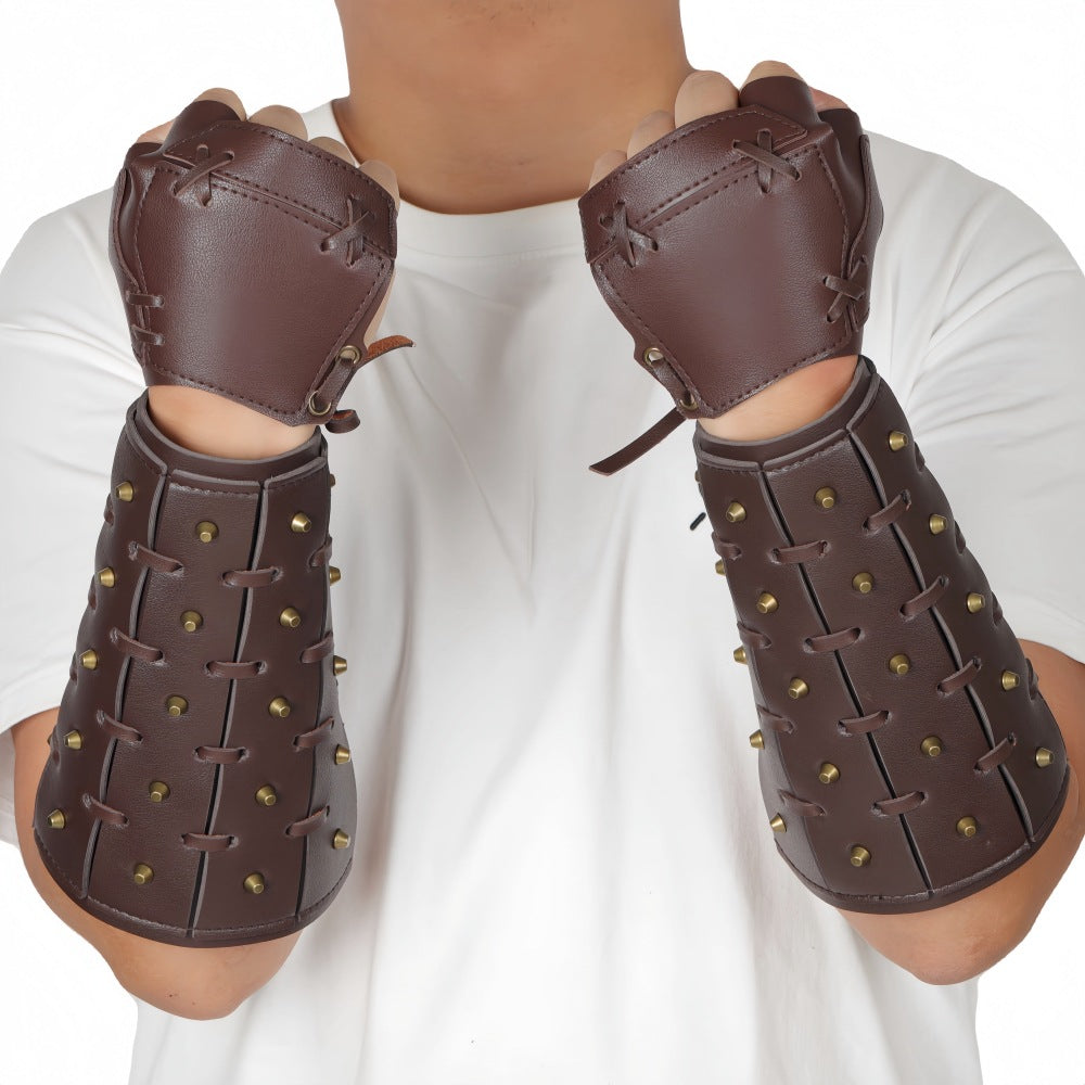 Viking Warrior Bracers Medieval PU Leather Gauntlet Arm Cuff Cosplay