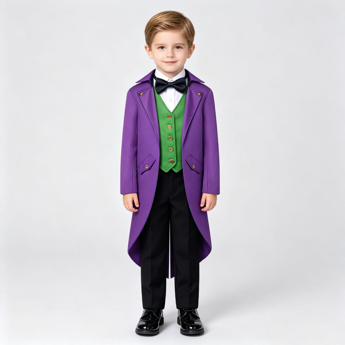 Boys Victorian Tailcoat Costume with Waistcoat Look & Bow Tie