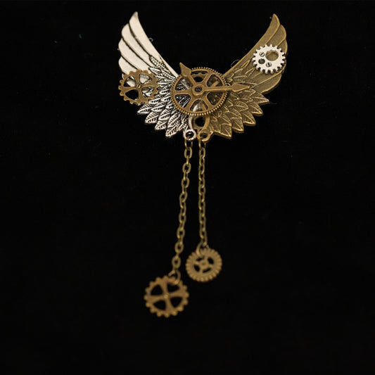 Steampunk Mechanical Wing Brooch Gear Clock Chain Jacket Lapel Pin