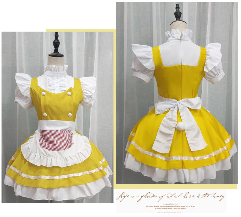 Japanese Anime Yellow Dream Maid Dress - Clever Maid Dress for Student Stage Performances (Loli Style)