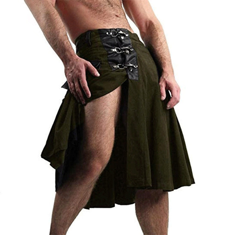 Men's Kilt Season Short Skirt - Scottish Utility Apron Skirt Black Knight